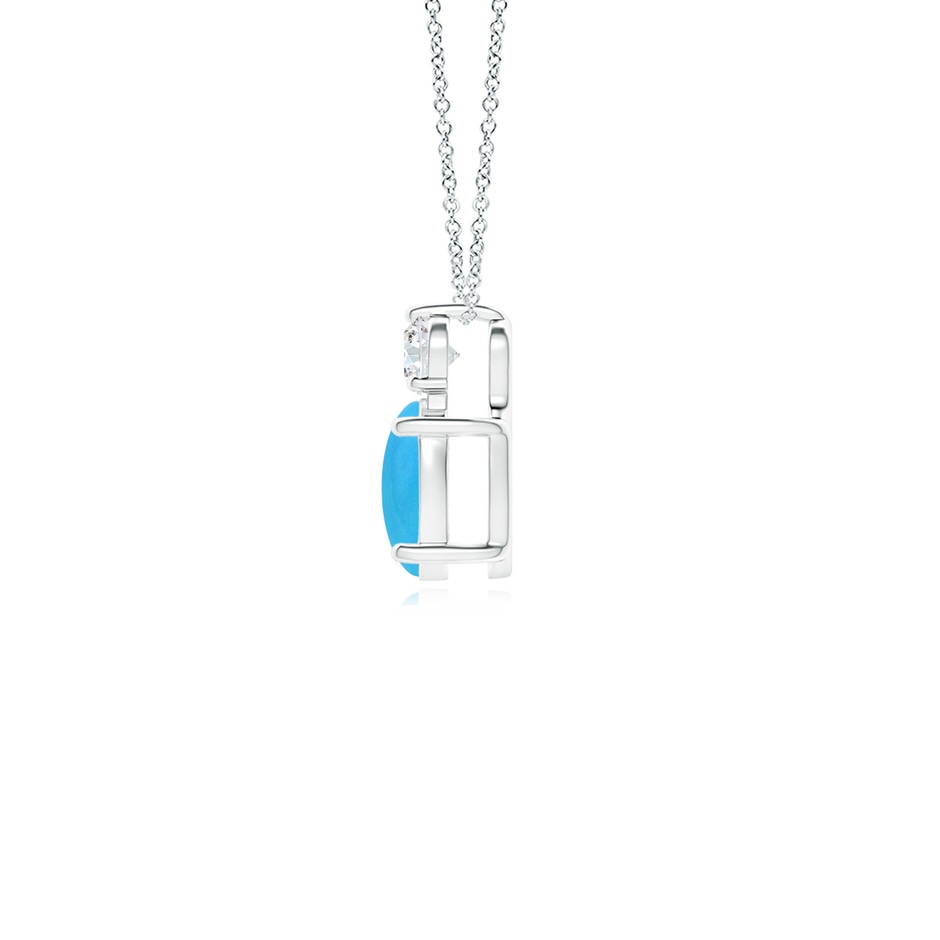 7x5mm AAAA Oval Turquoise Solitaire Pendant with Diamond in S999 Silver side-1