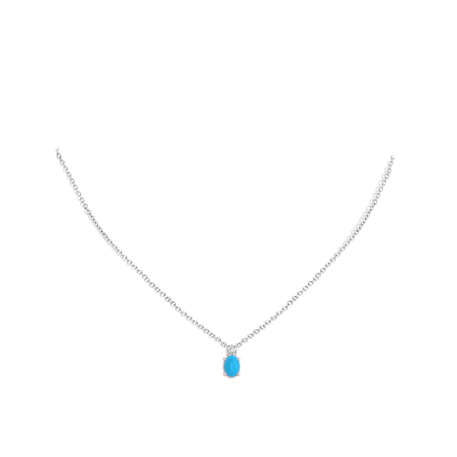7x5mm AAAA Oval Turquoise Solitaire Pendant with Diamond in S999 Silver body-neck
