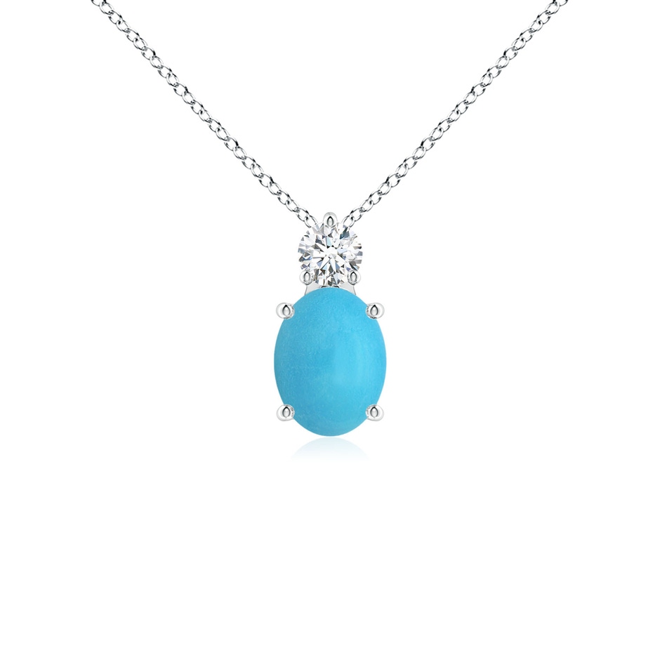8x6mm AA Oval Turquoise Solitaire Pendant with Diamond in S999 Silver 