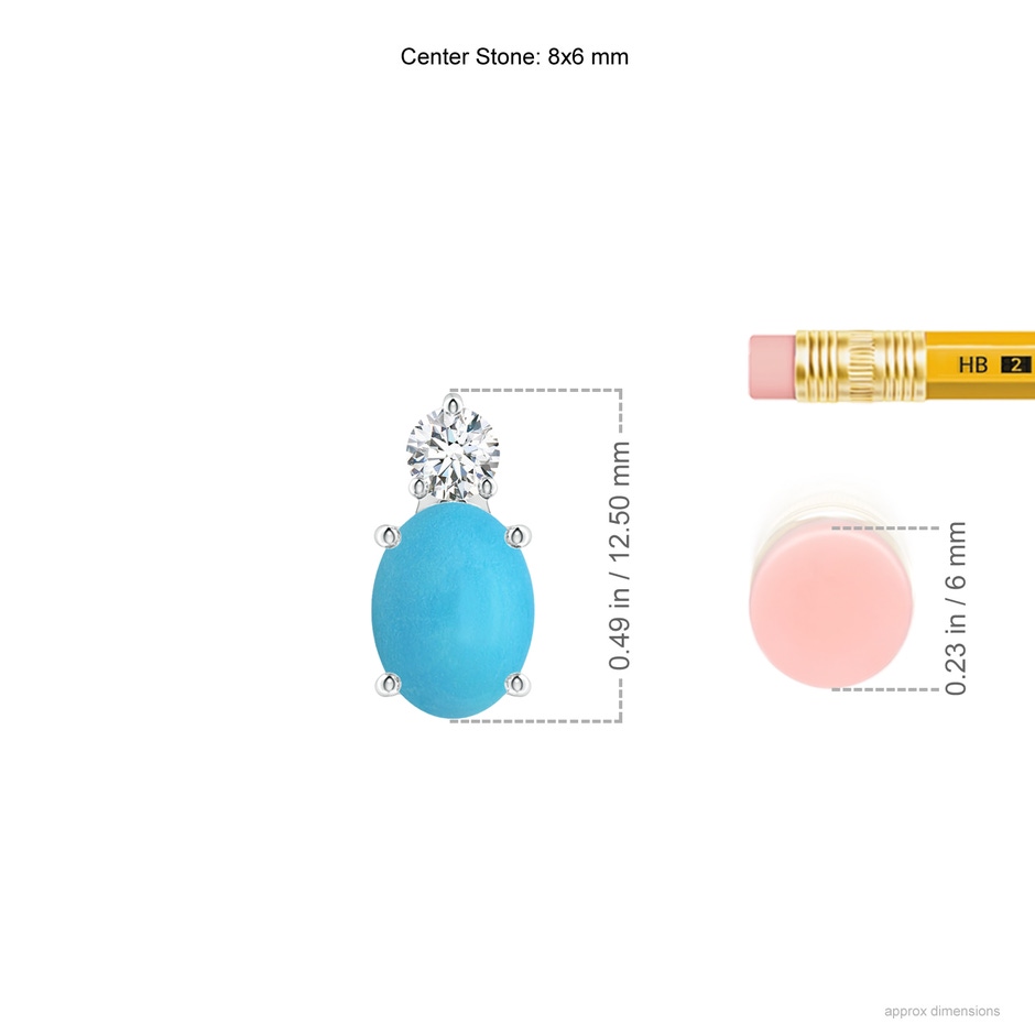 8x6mm AA Oval Turquoise Solitaire Pendant with Diamond in S999 Silver ruler
