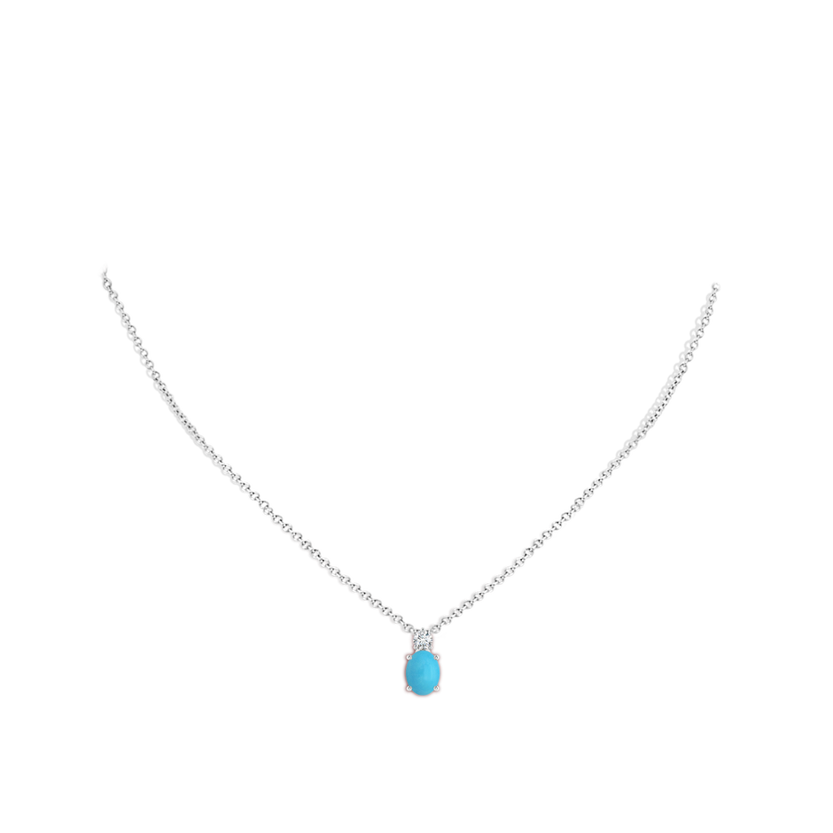 8x6mm AA Oval Turquoise Solitaire Pendant with Diamond in S999 Silver body-neck