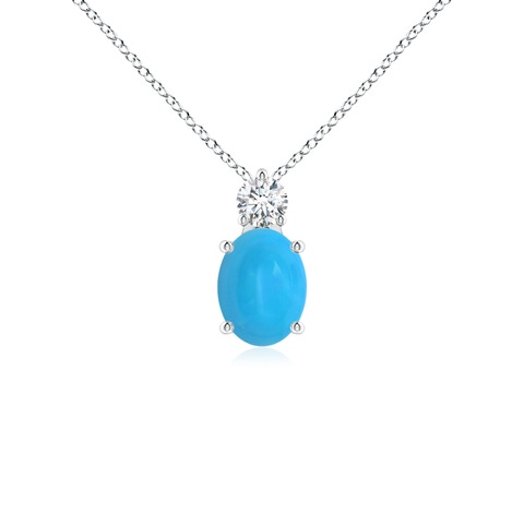 8x6mm AAAA Oval Turquoise Solitaire Pendant with Diamond in White Gold