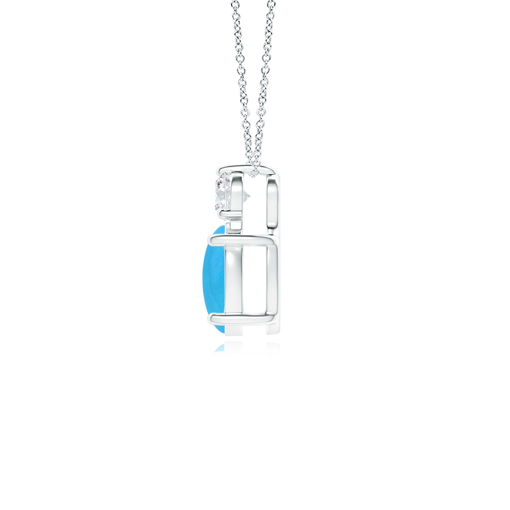 8x6mm AAAA Oval Turquoise Solitaire Pendant with Diamond in White Gold Side-1