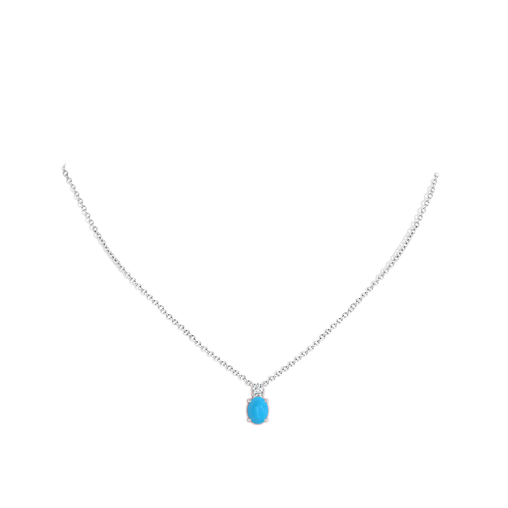 8x6mm AAAA Oval Turquoise Solitaire Pendant with Diamond in White Gold Body-Neck