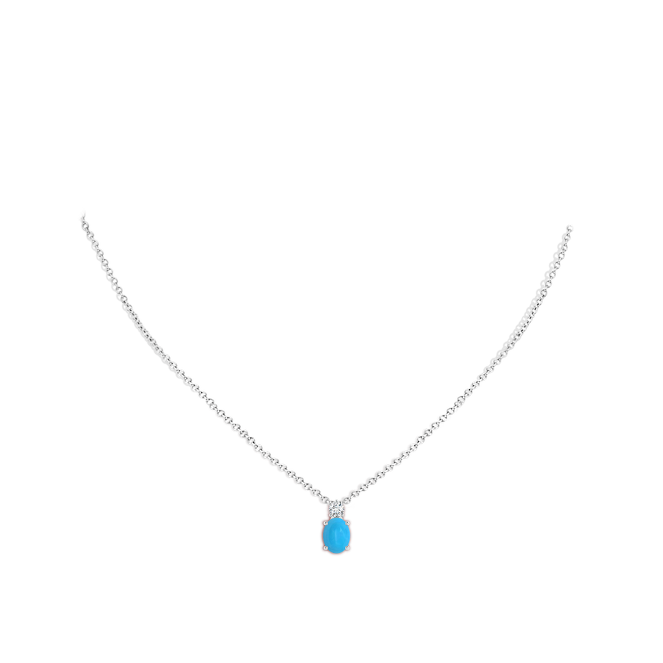 8x6mm AAAA Oval Turquoise Solitaire Pendant with Diamond in White Gold body-neck