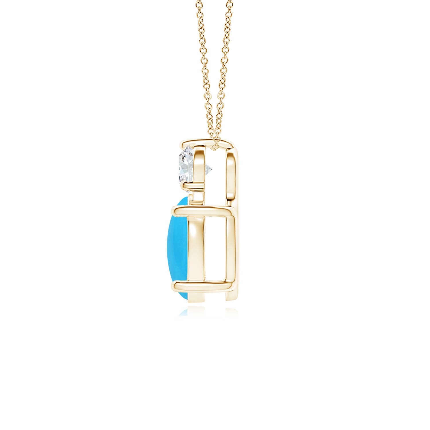 9x7mm AAA Oval Turquoise Solitaire Pendant with Diamond in Yellow Gold