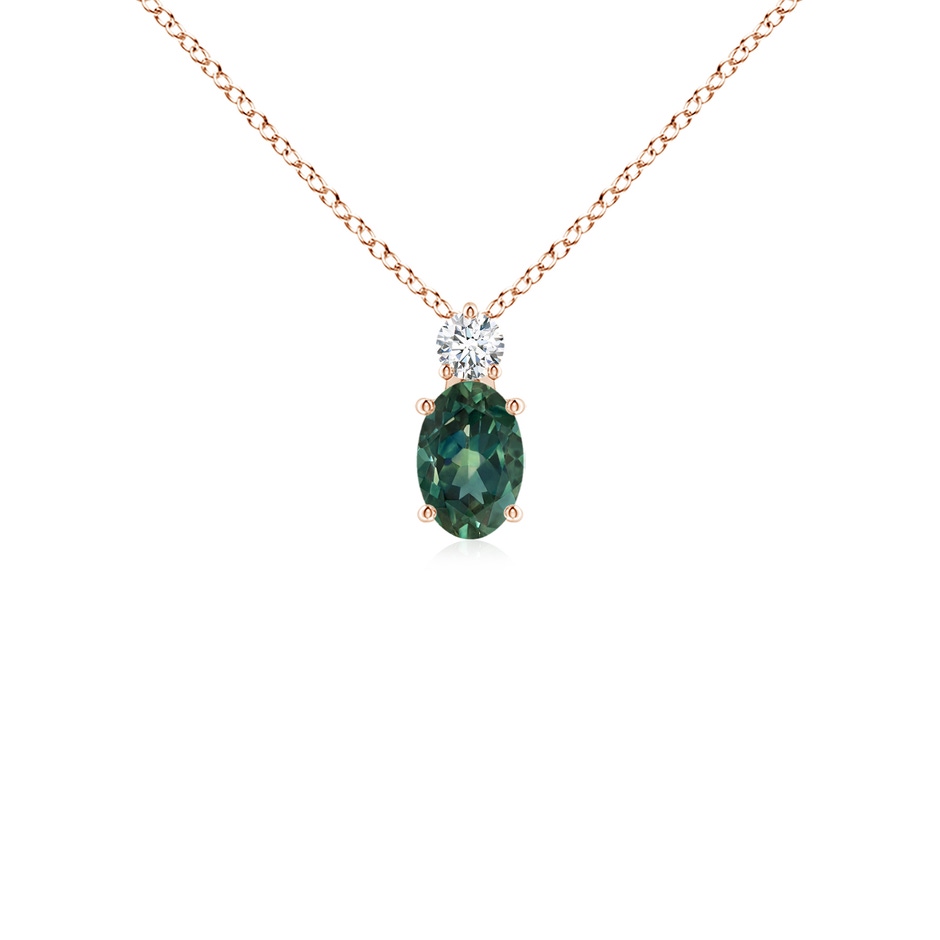 6x4mm AA Oval Teal Montana Sapphire Solitaire Pendant with Diamond in 9K Rose Gold 