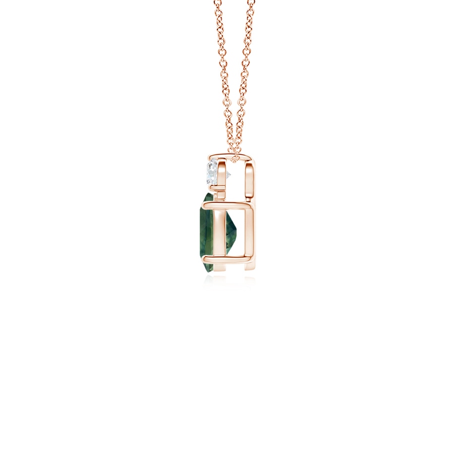 6x4mm AA Oval Teal Montana Sapphire Solitaire Pendant with Diamond in 9K Rose Gold side-1