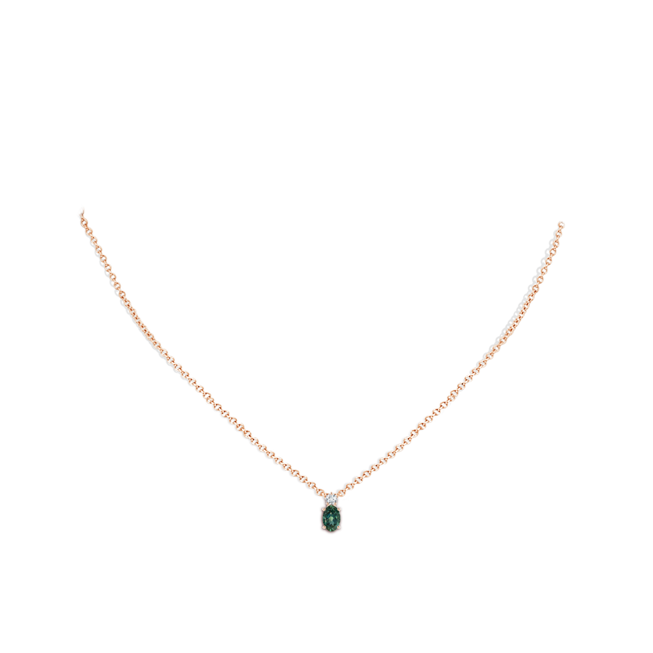 6x4mm AA Oval Teal Montana Sapphire Solitaire Pendant with Diamond in 9K Rose Gold body-neck
