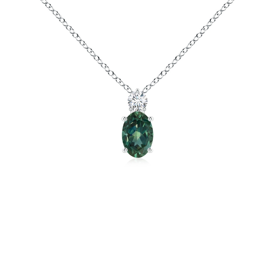 6x4mm AA Oval Teal Montana Sapphire Solitaire Pendant with Diamond in S999 Silver 