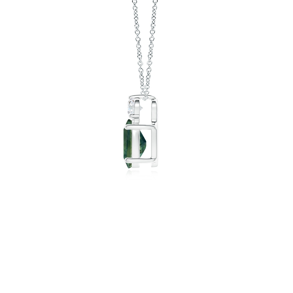 6x4mm AA Oval Teal Montana Sapphire Solitaire Pendant with Diamond in S999 Silver side-1
