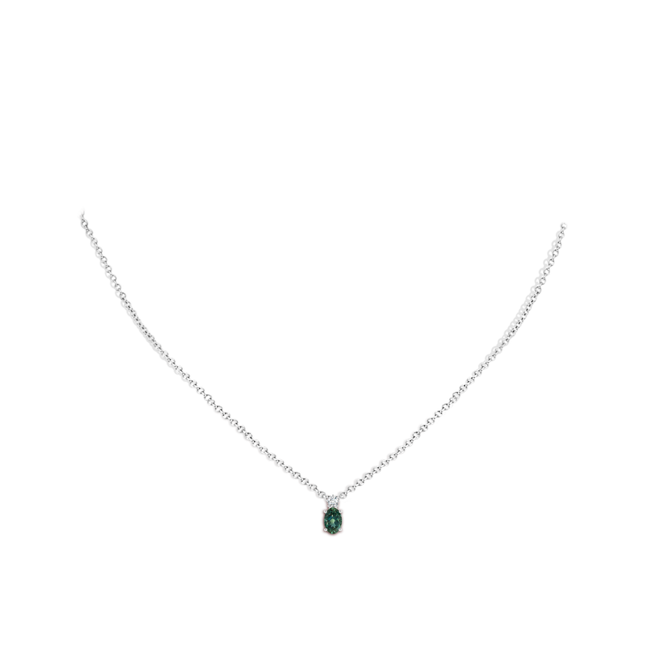6x4mm AA Oval Teal Montana Sapphire Solitaire Pendant with Diamond in S999 Silver body-neck