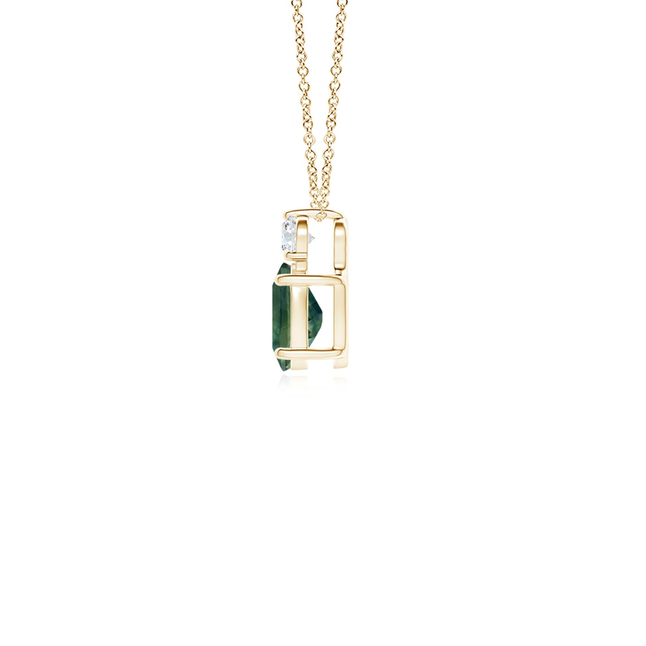 6x4mm AA Oval Teal Montana Sapphire Solitaire Pendant with Diamond in Yellow Gold side-1