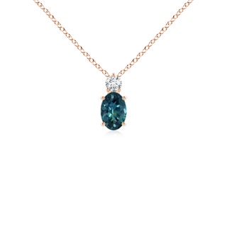 6x4mm AAA Oval Teal Montana Sapphire Solitaire Pendant with Diamond in 9K Rose Gold