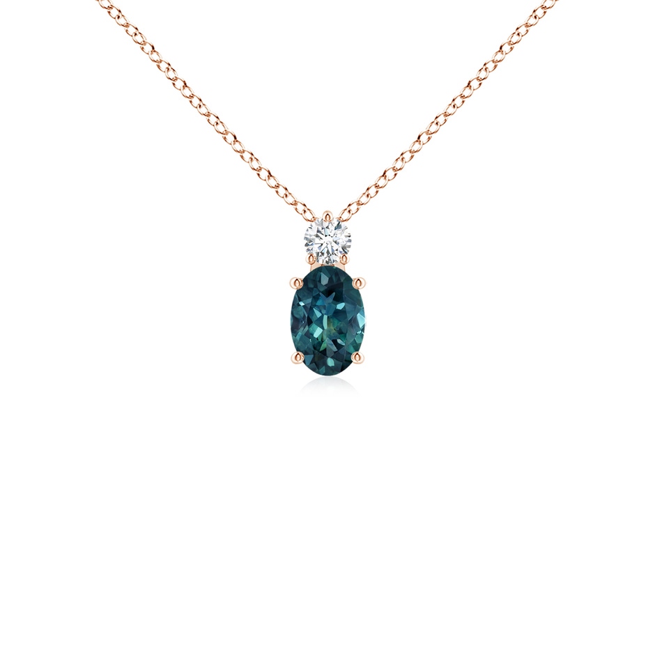 6x4mm AAA Oval Teal Montana Sapphire Solitaire Pendant with Diamond in 9K Rose Gold 