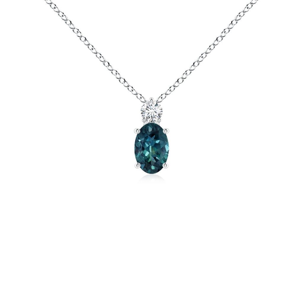 6x4mm AAA Oval Teal Montana Sapphire Solitaire Pendant with Diamond in P950 Platinum
