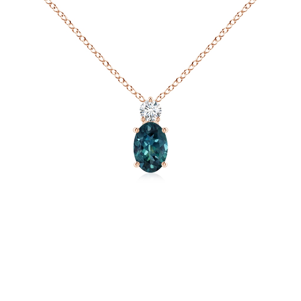 6x4mm AAA Oval Teal Montana Sapphire Solitaire Pendant with Diamond in Rose Gold