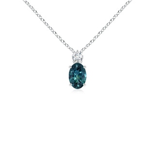 6x4mm AAA Oval Teal Montana Sapphire Solitaire Pendant with Diamond in S999 Silver