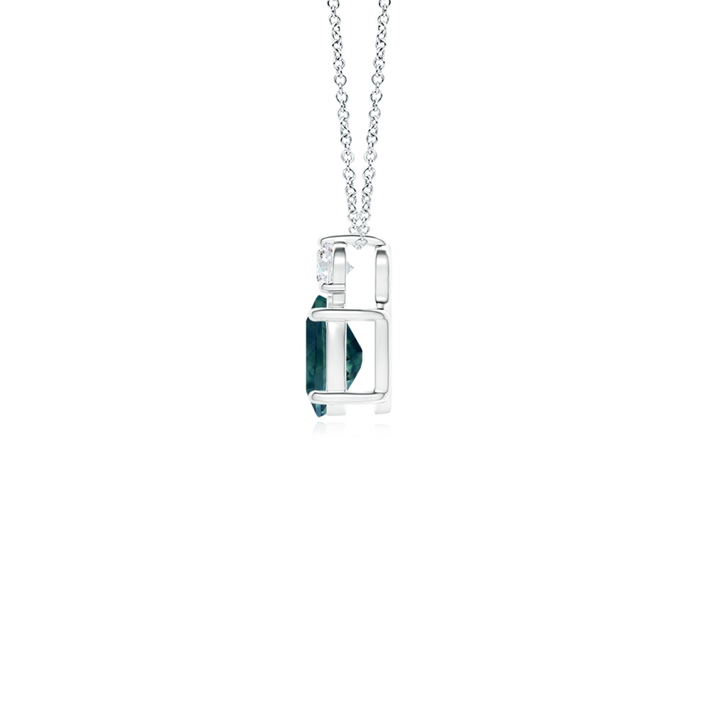6x4mm AAA Oval Teal Montana Sapphire Solitaire Pendant with Diamond in S999 Silver - side_1