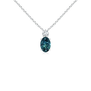 6x4mm AAA Oval Teal Montana Sapphire Solitaire Pendant with Diamond in White Gold