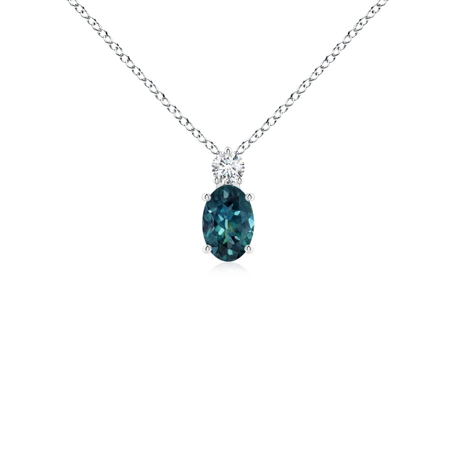 6x4mm AAA Oval Teal Montana Sapphire Solitaire Pendant with Diamond in White Gold 