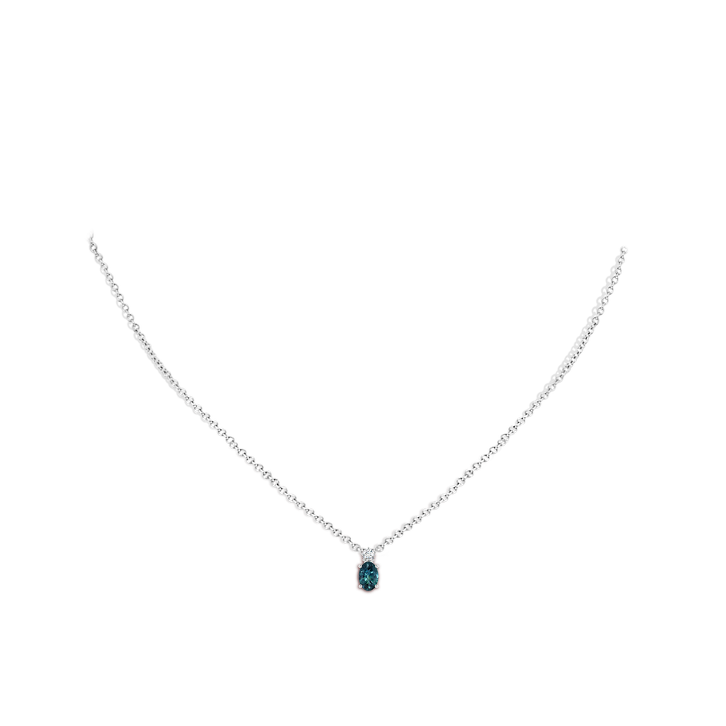 6x4mm AAA Oval Teal Montana Sapphire Solitaire Pendant with Diamond in White Gold Body-Neck