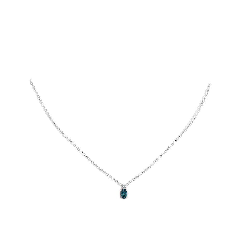 6x4mm AAA Oval Teal Montana Sapphire Solitaire Pendant with Diamond in White Gold body-neck