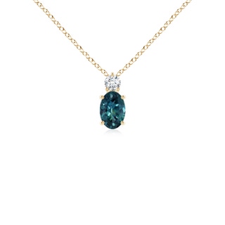 6x4mm AAA Oval Teal Montana Sapphire Solitaire Pendant with Diamond in Yellow Gold