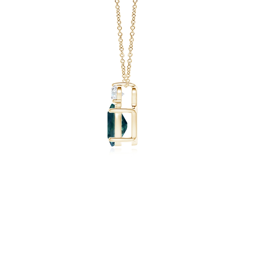 6x4mm AAA Oval Teal Montana Sapphire Solitaire Pendant with Diamond in Yellow Gold - side_1