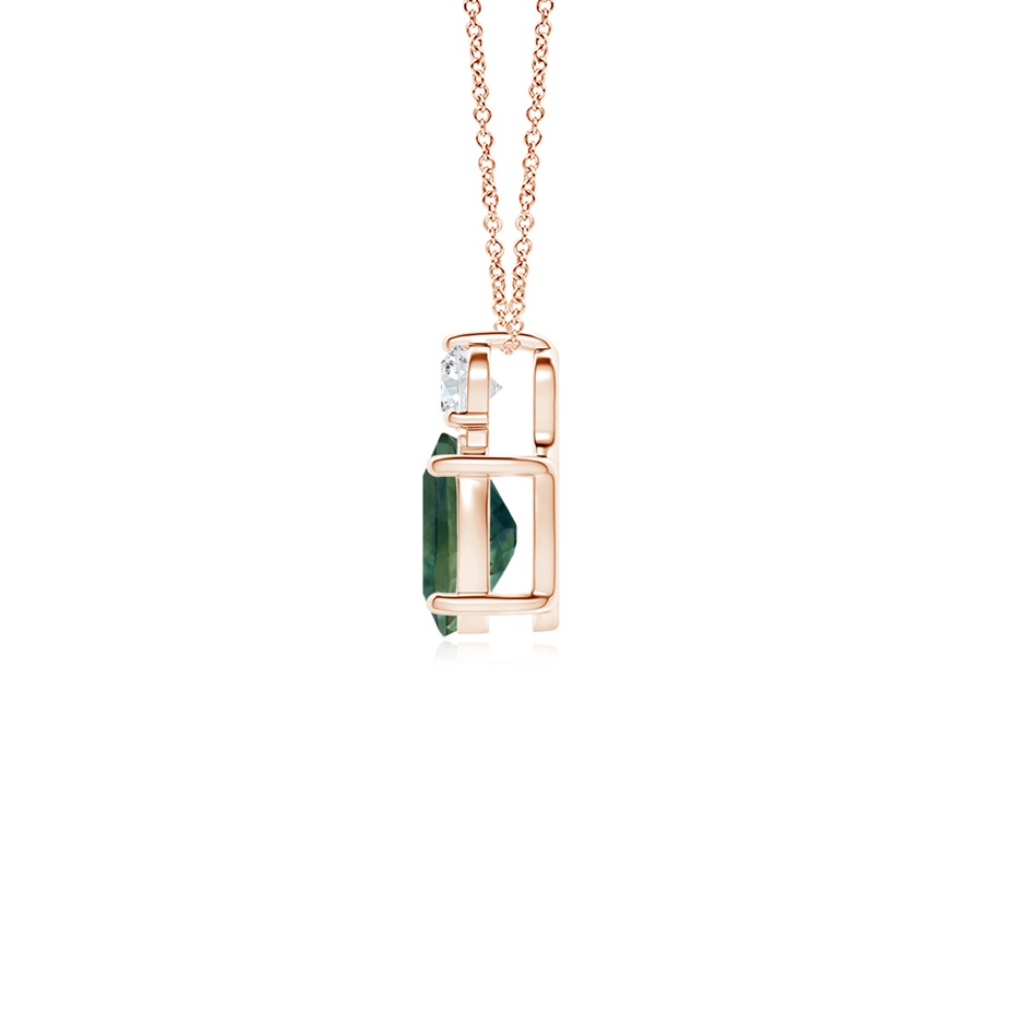 7x5mm AA Oval Teal Montana Sapphire Solitaire Pendant with Diamond in Rose Gold side-1