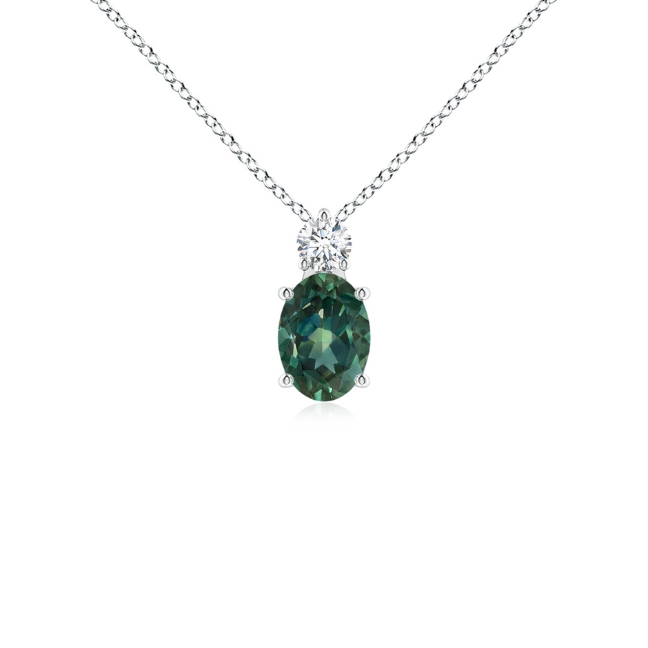 7x5mm AA Oval Teal Montana Sapphire Solitaire Pendant with Diamond in White Gold 