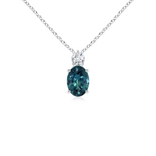 7x5mm AAA Oval Teal Montana Sapphire Solitaire Pendant with Diamond in P950 Platinum