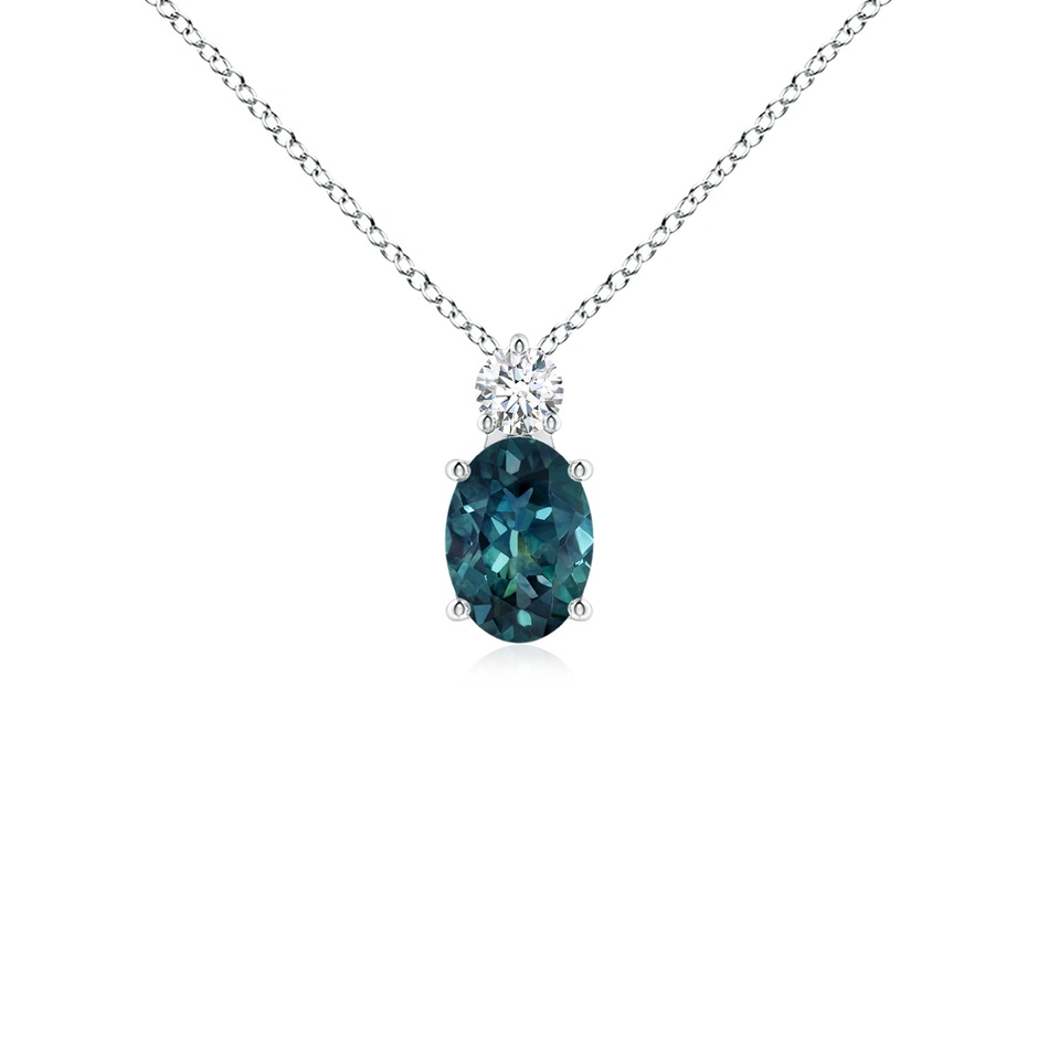 7x5mm AAA Oval Teal Montana Sapphire Solitaire Pendant with Diamond in P950 Platinum 