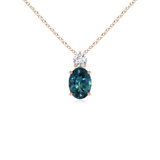 7x5mm AAA Oval Teal Montana Sapphire Solitaire Pendant with Diamond in Rose Gold