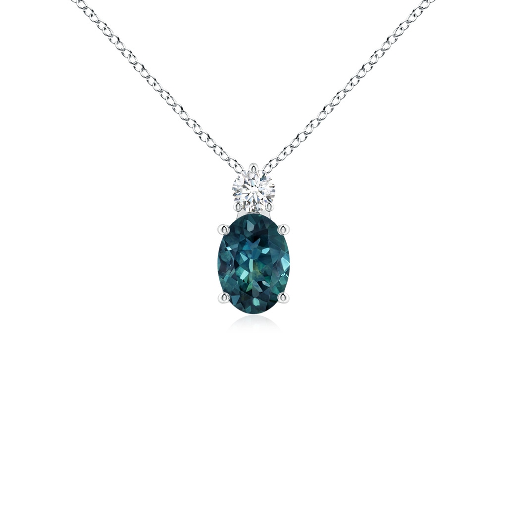 7x5mm AAA Oval Teal Montana Sapphire Solitaire Pendant with Diamond in White Gold