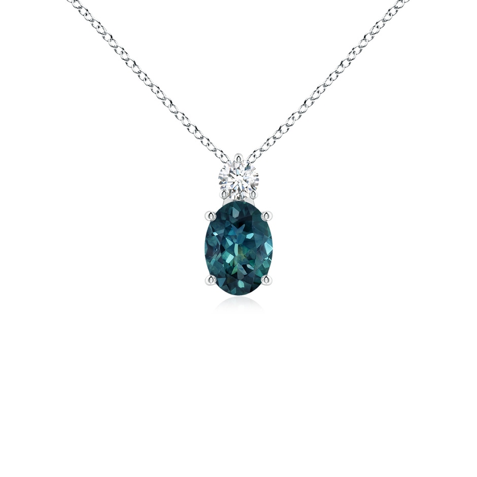 7x5mm AAA Oval Teal Montana Sapphire Solitaire Pendant with Diamond in White Gold 