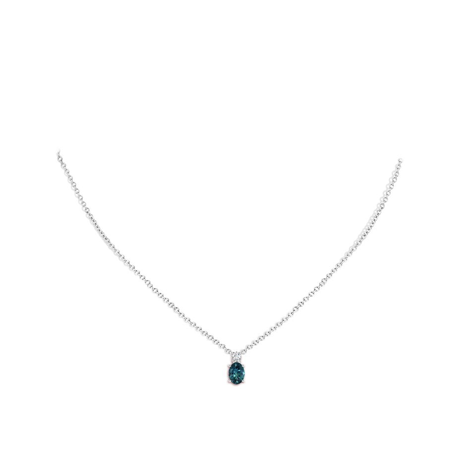 7x5mm AAA Oval Teal Montana Sapphire Solitaire Pendant with Diamond in White Gold body-neck