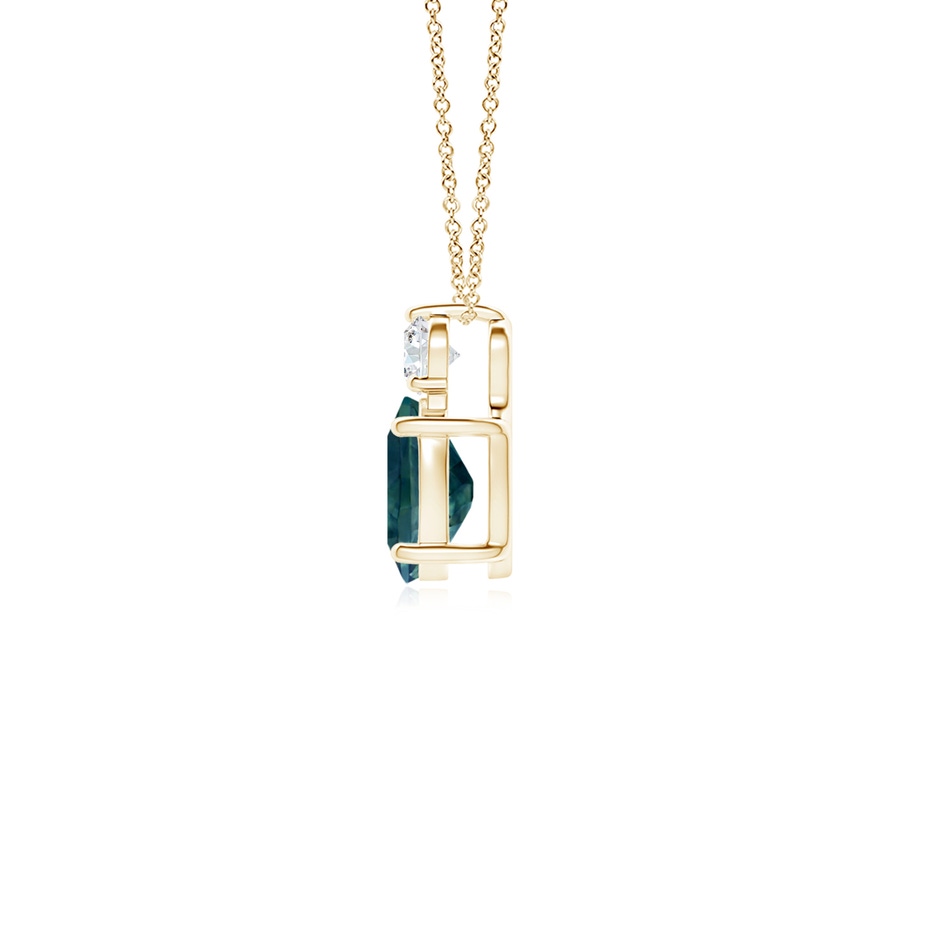 7x5mm AAA Oval Teal Montana Sapphire Solitaire Pendant with Diamond in Yellow Gold side-1