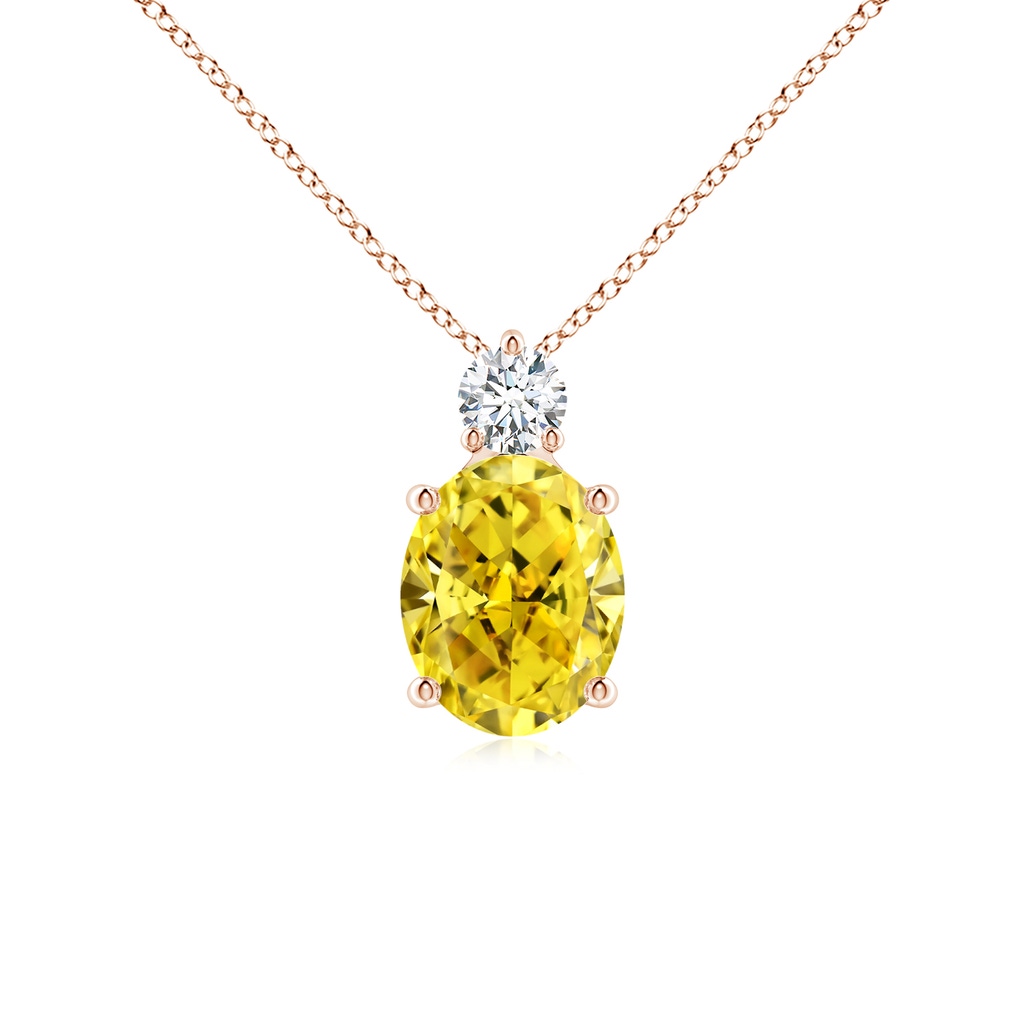 10x8mm AAAA Oval Fancy Intense Yellow Diamond Solitaire Pendant in Rose Gold