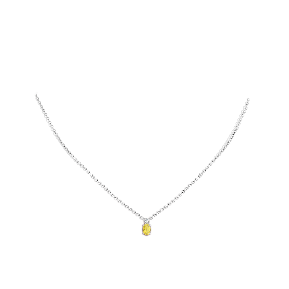 6x4mm A Oval Yellow Sapphire Solitaire Pendant with Diamond in White Gold body-neck