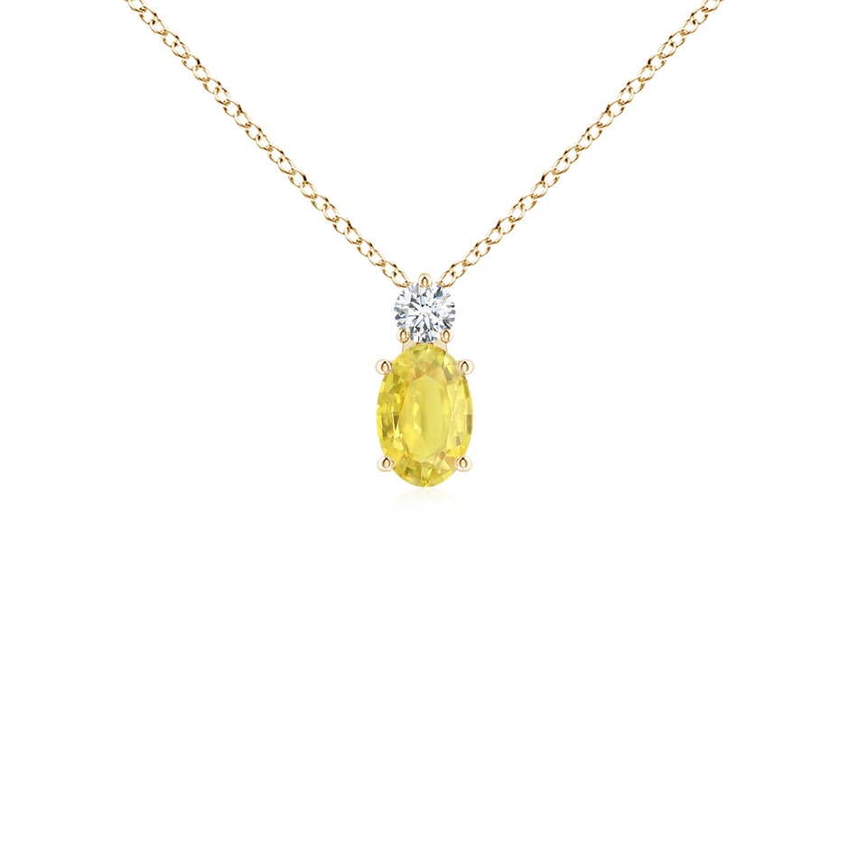 6x4mm A Oval Yellow Sapphire Solitaire Pendant with Diamond in Yellow Gold 