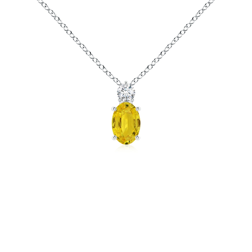 6x4mm AAA Oval Yellow Sapphire Solitaire Pendant with Diamond in 10K White Gold