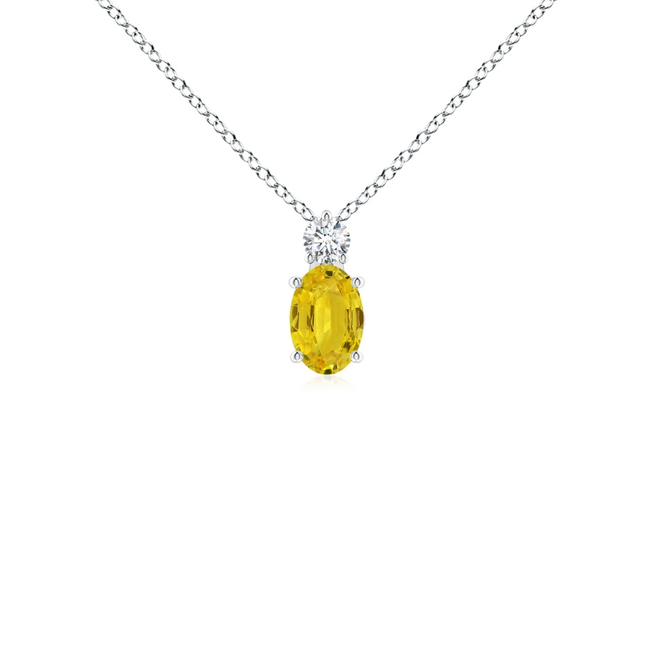 6x4mm AAA Oval Yellow Sapphire Solitaire Pendant with Diamond in 10K White Gold 