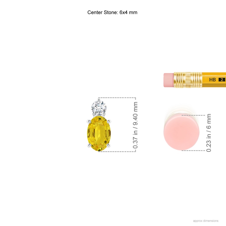 6x4mm AAA Oval Yellow Sapphire Solitaire Pendant with Diamond in 10K White Gold ruler