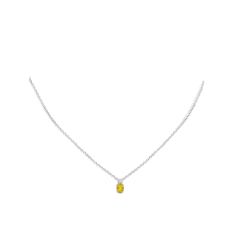 6x4mm AAA Oval Yellow Sapphire Solitaire Pendant with Diamond in 10K White Gold body-neck