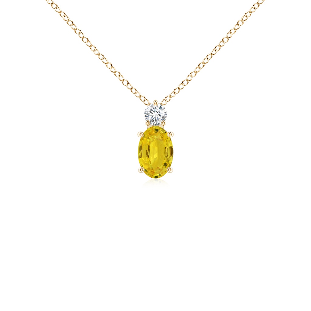 6x4mm AAA Oval Yellow Sapphire Solitaire Pendant with Diamond in 9K Yellow Gold
