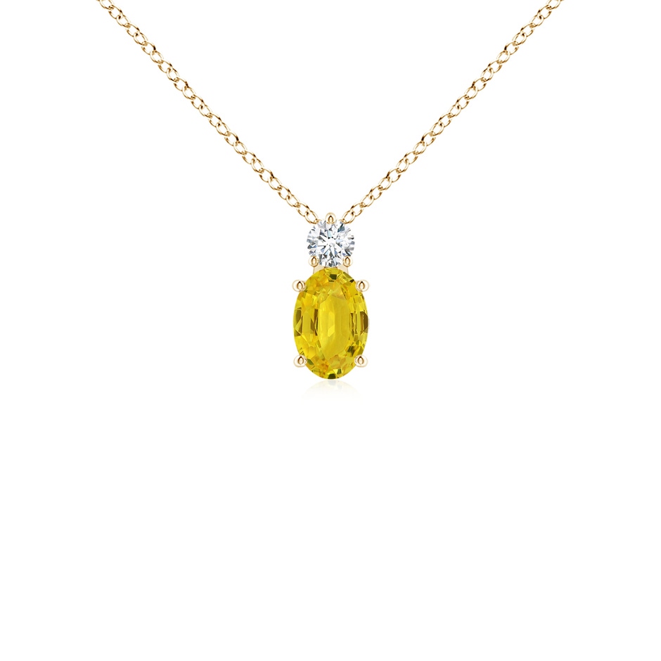 6x4mm AAA Oval Yellow Sapphire Solitaire Pendant with Diamond in 9K Yellow Gold 