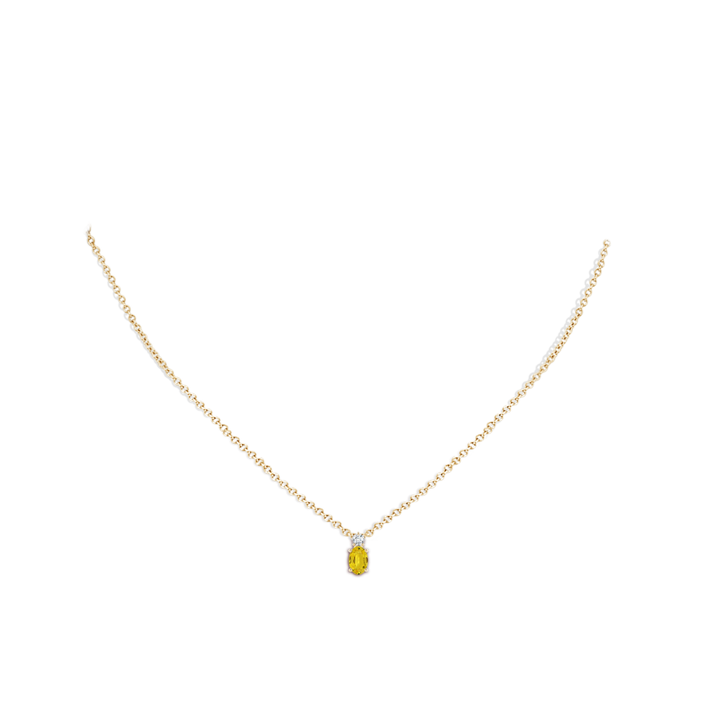 6x4mm AAA Oval Yellow Sapphire Solitaire Pendant with Diamond in 9K Yellow Gold Body-Neck