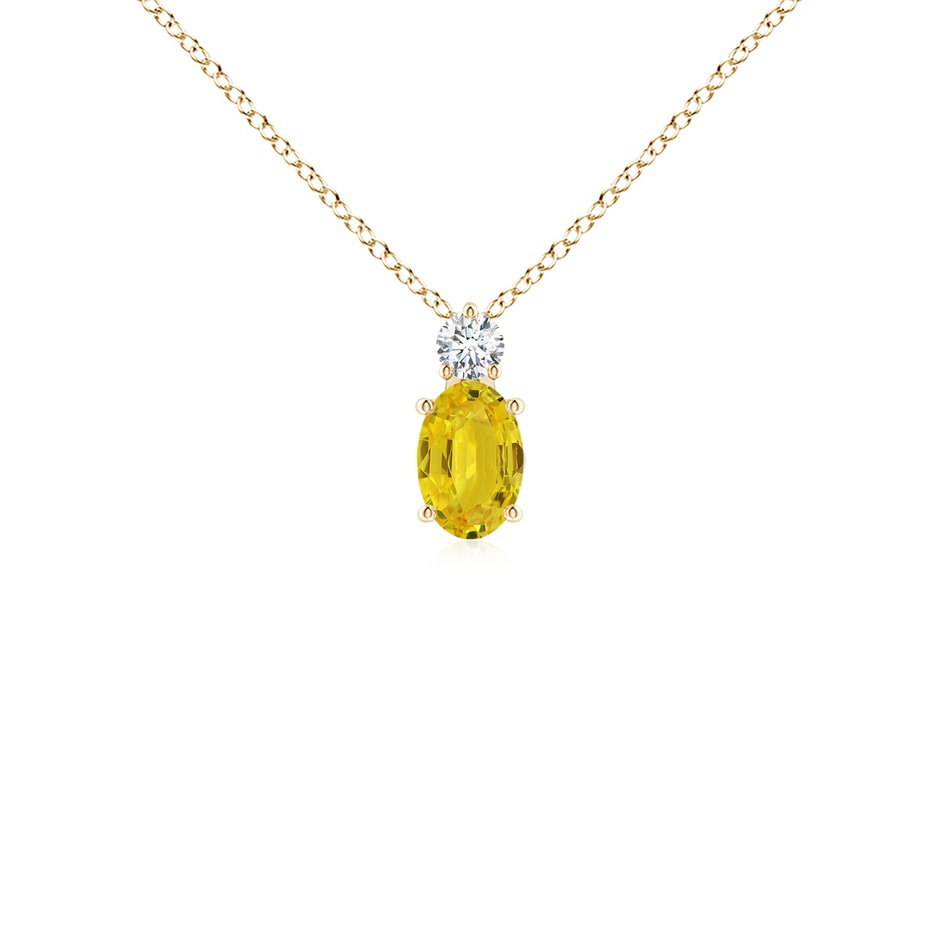 6x4mm AAA Oval Yellow Sapphire Solitaire Pendant with Diamond in Yellow Gold 