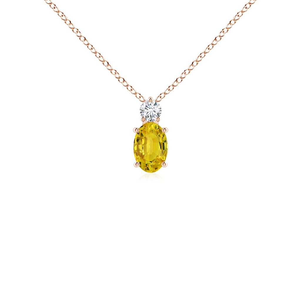 6x4mm AAAA Oval Yellow Sapphire Solitaire Pendant with Diamond in Rose Gold
